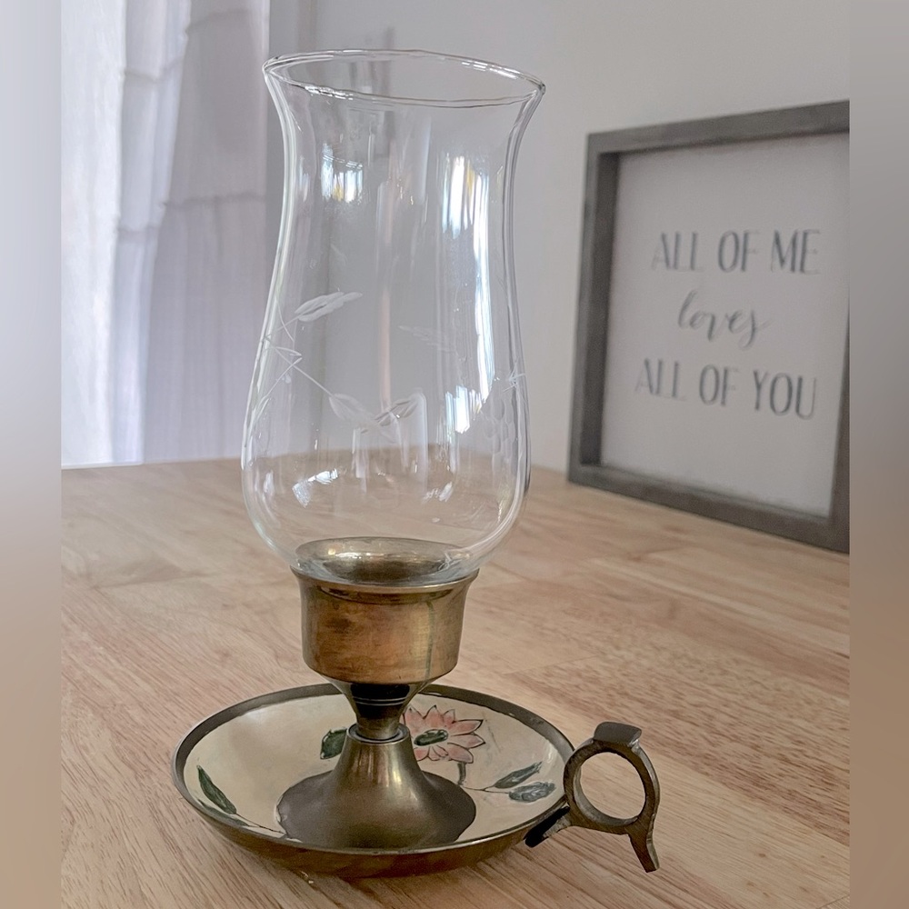 Vintage Brass Hand Painted Candle Holder
